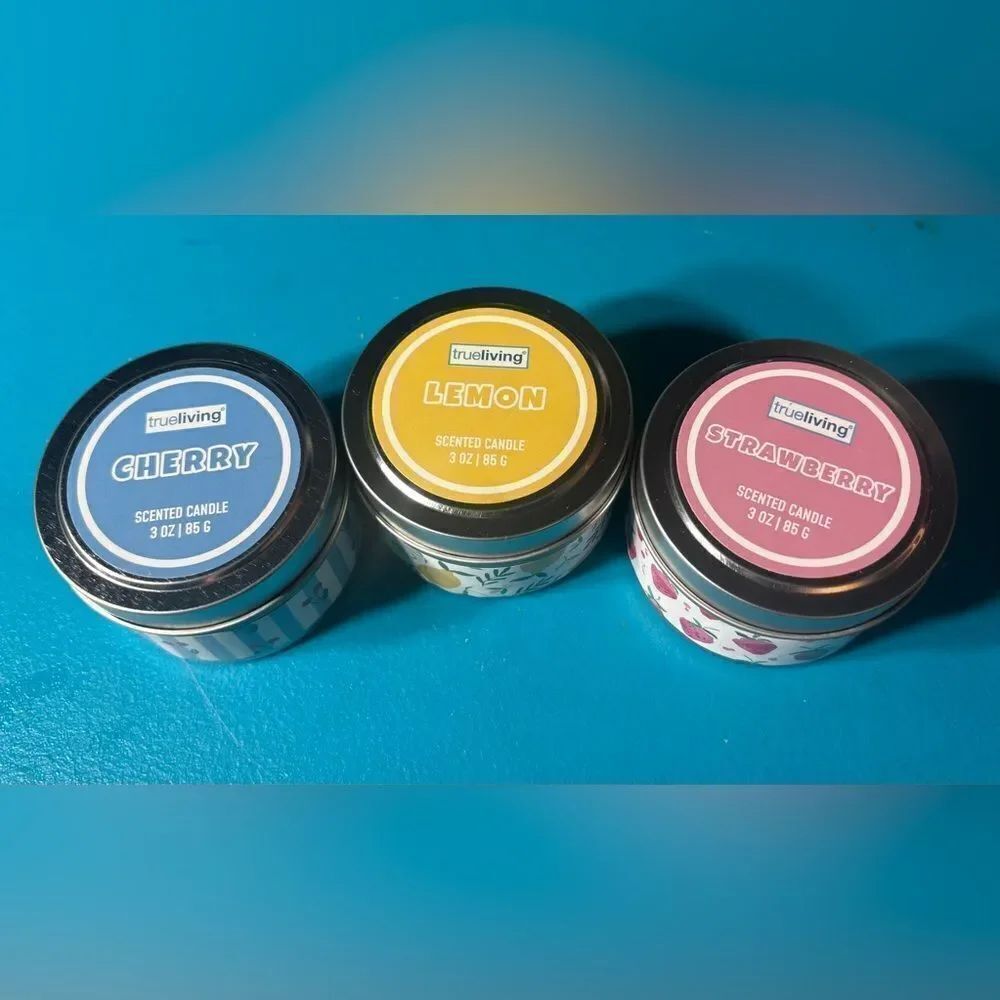 New! True Living 3 oz Candle Bundle of 3 Cherry Lemon Strawberry Scents
